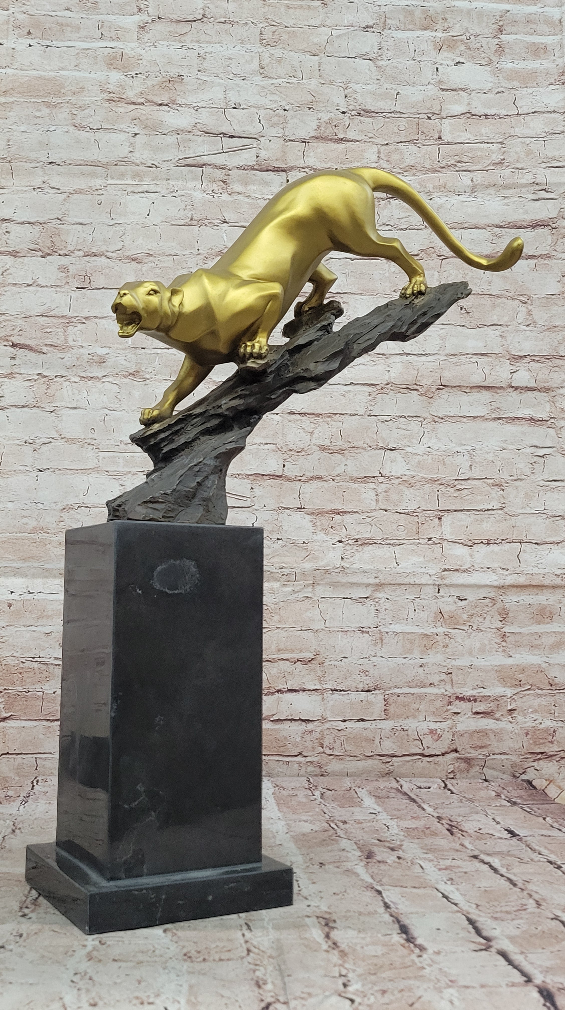 Golden Bronze Panther - Dynamic Wildlife Sculpture