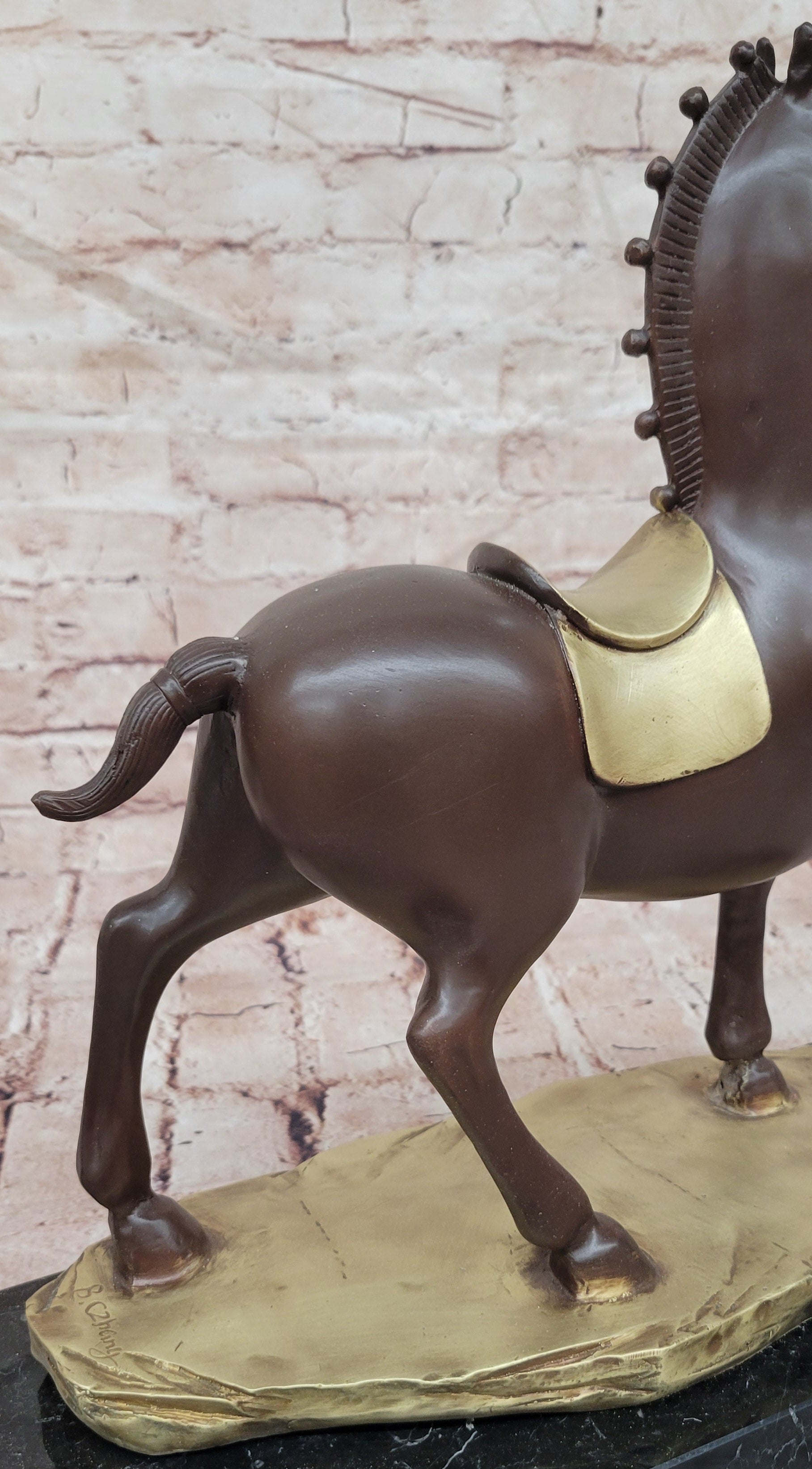 Abstract Modern Horse Artwork By B.C Zhang Mid Century Bronze Sculpture Figure