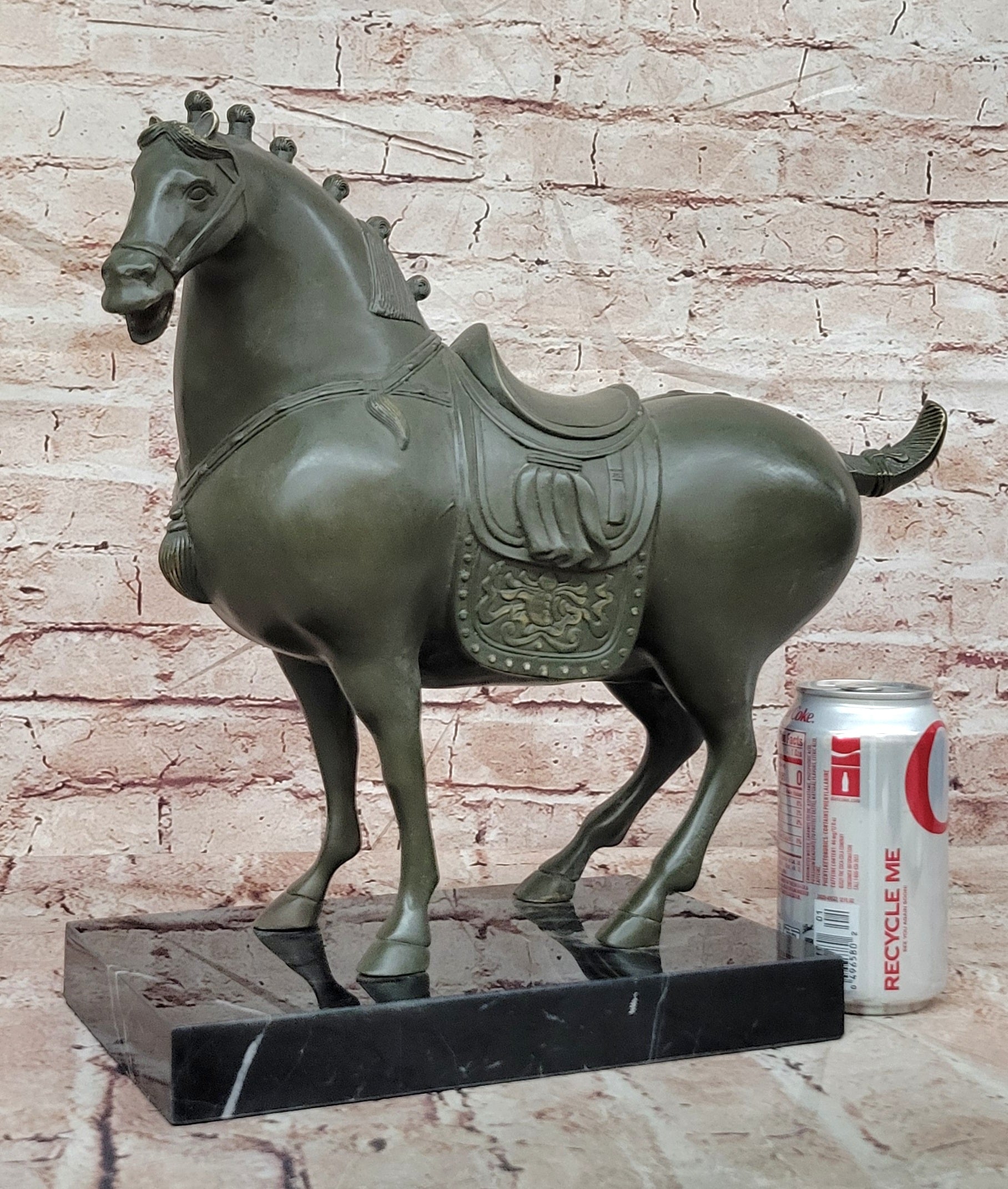 Heavy Bronze Tang Horse Equestrian Statue Figurine Patina Signed B.C Zhang