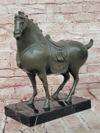 Heavy Bronze Tang Horse Equestrian Statue Figurine Patina Signed B.C Zhang