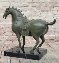 Heavy Bronze Tang Horse Equestrian Statue Figurine Patina Signed B.C Zhang