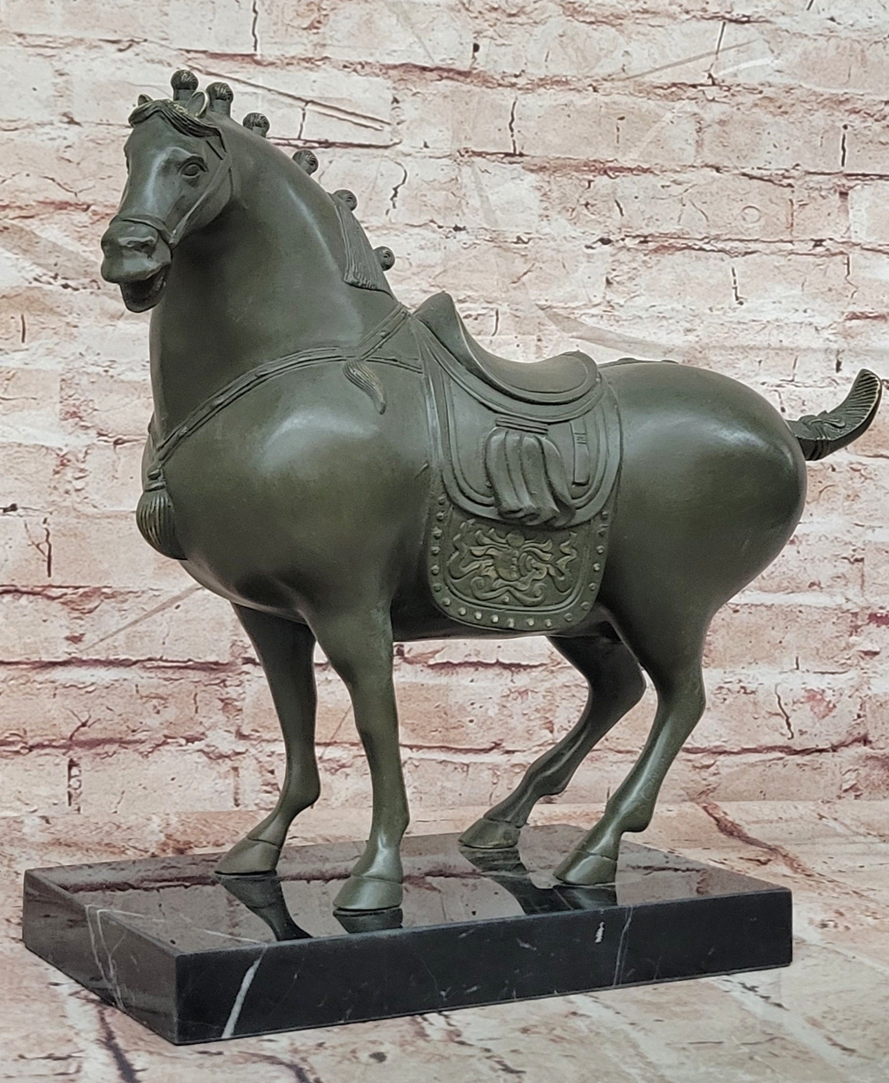 Heavy Bronze Tang Horse Equestrian Statue Figurine Patina Signed B.C Zhang