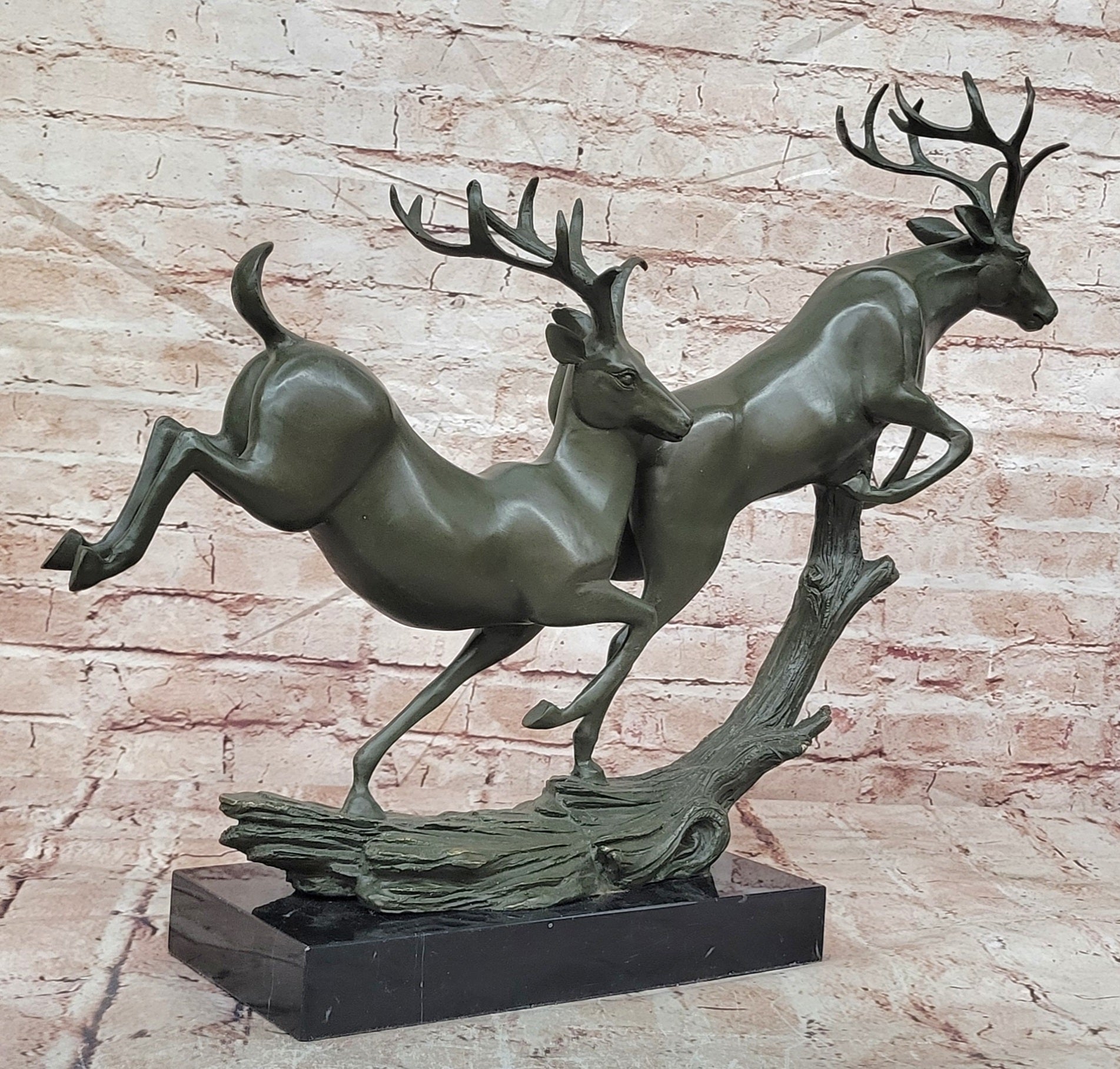 Limited Edition Williams 100% Bronze Running Stags Sculpture Statue Home Decoration