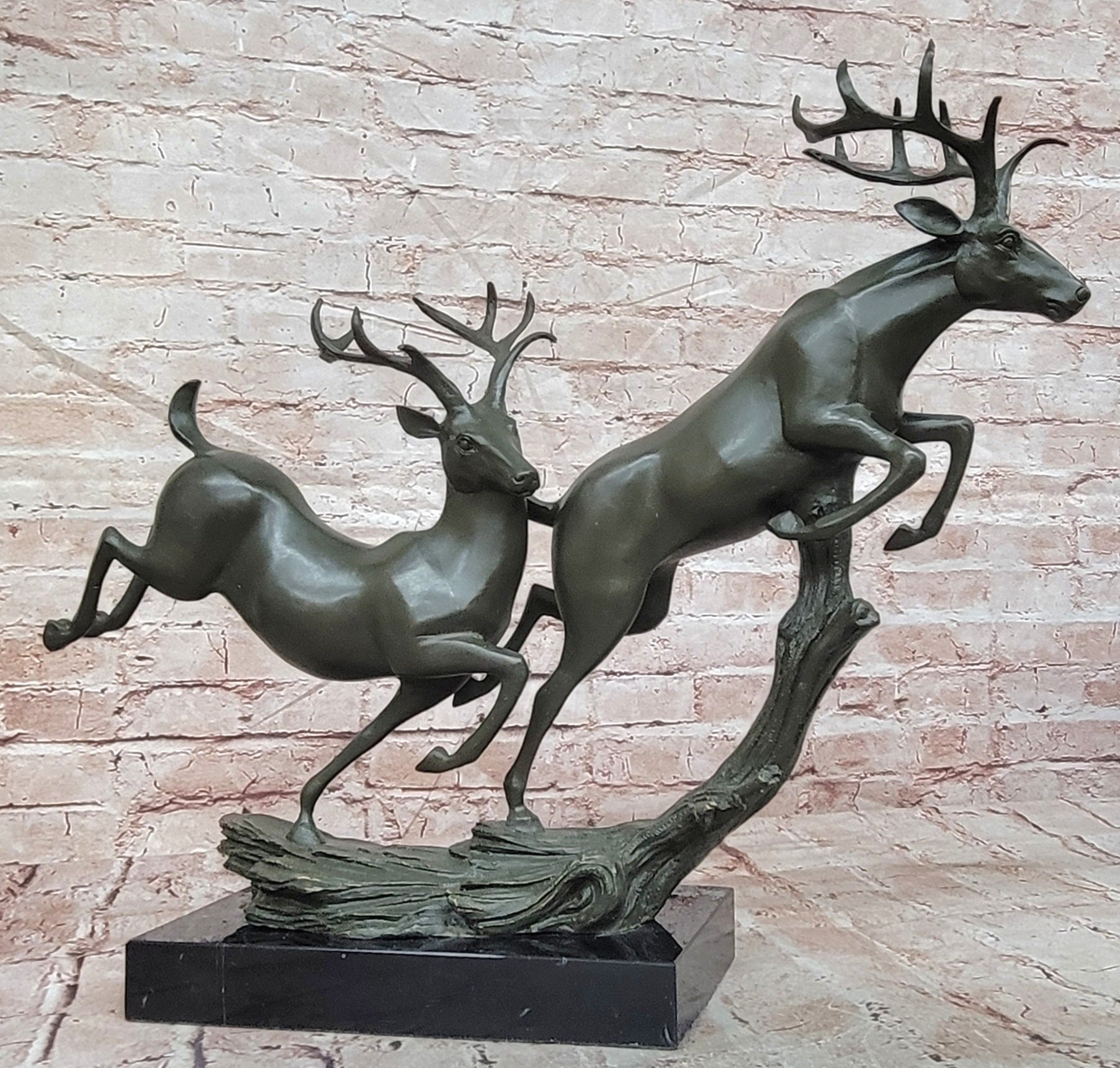 Limited Edition Williams 100% Bronze Running Stags Sculpture Statue Home Decoration