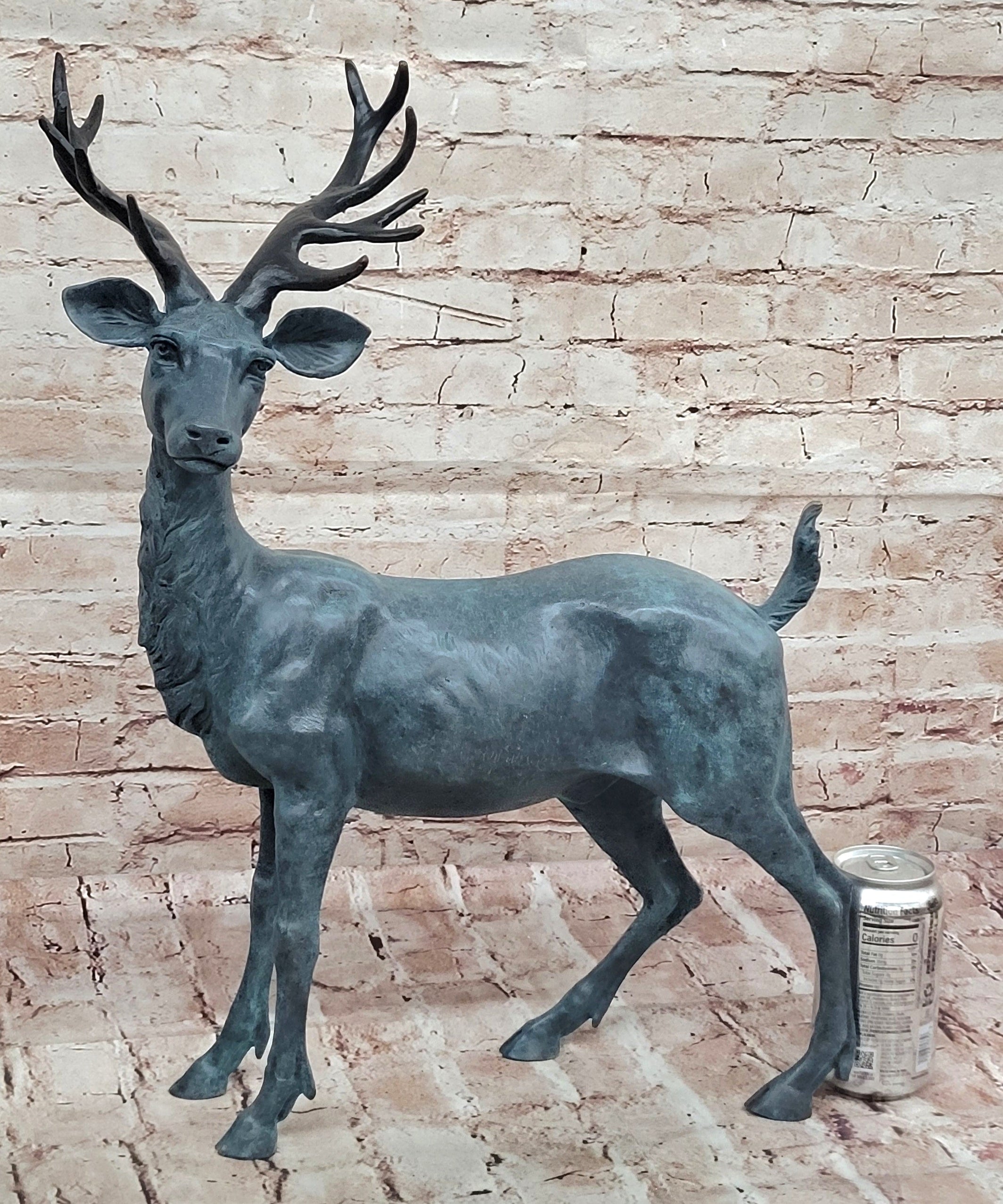 Bronze Deer Stag w/ Antlers Realistic Wildlife Sculpture