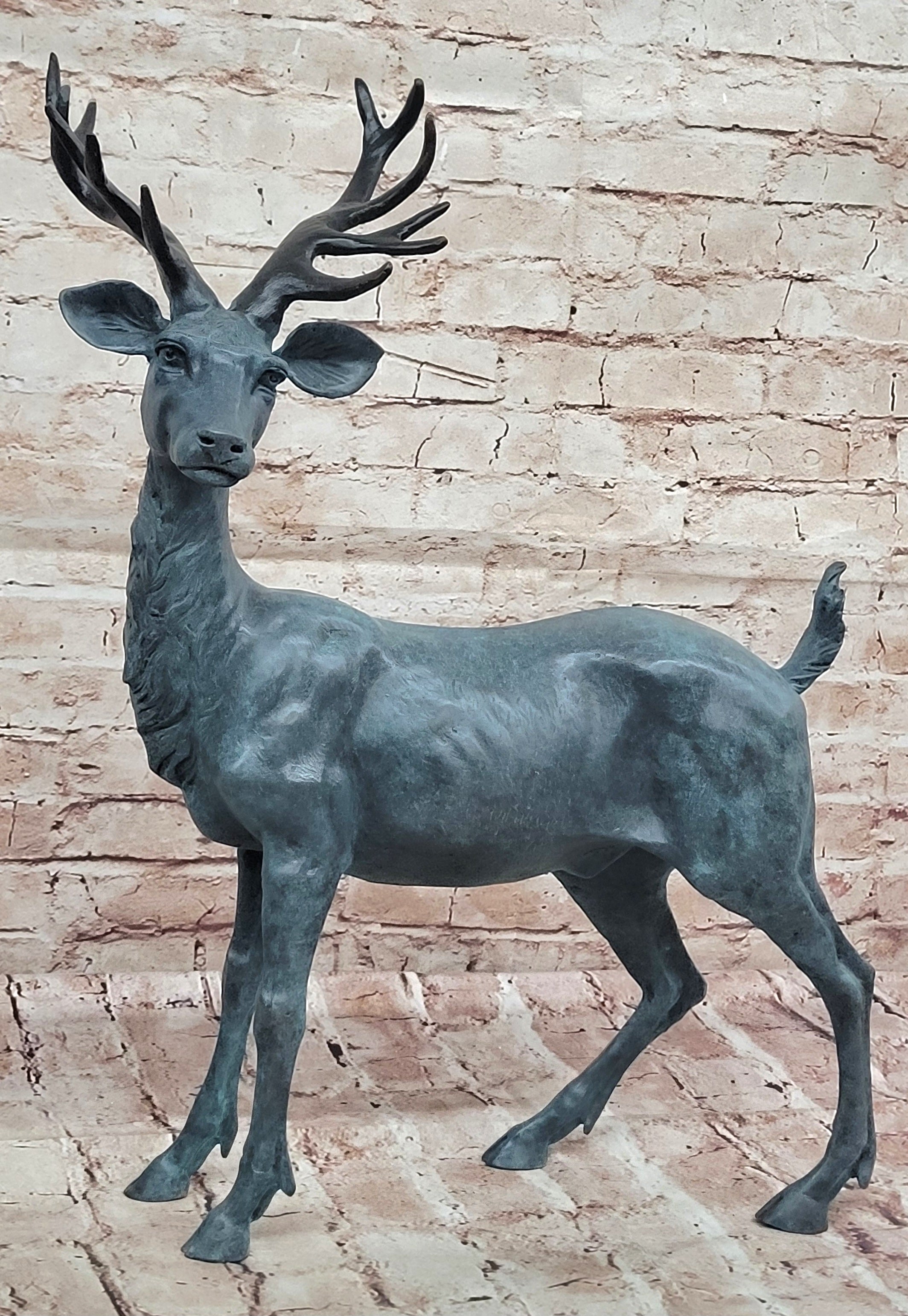 Bronze Deer Stag w/ Antlers Realistic Wildlife Sculpture