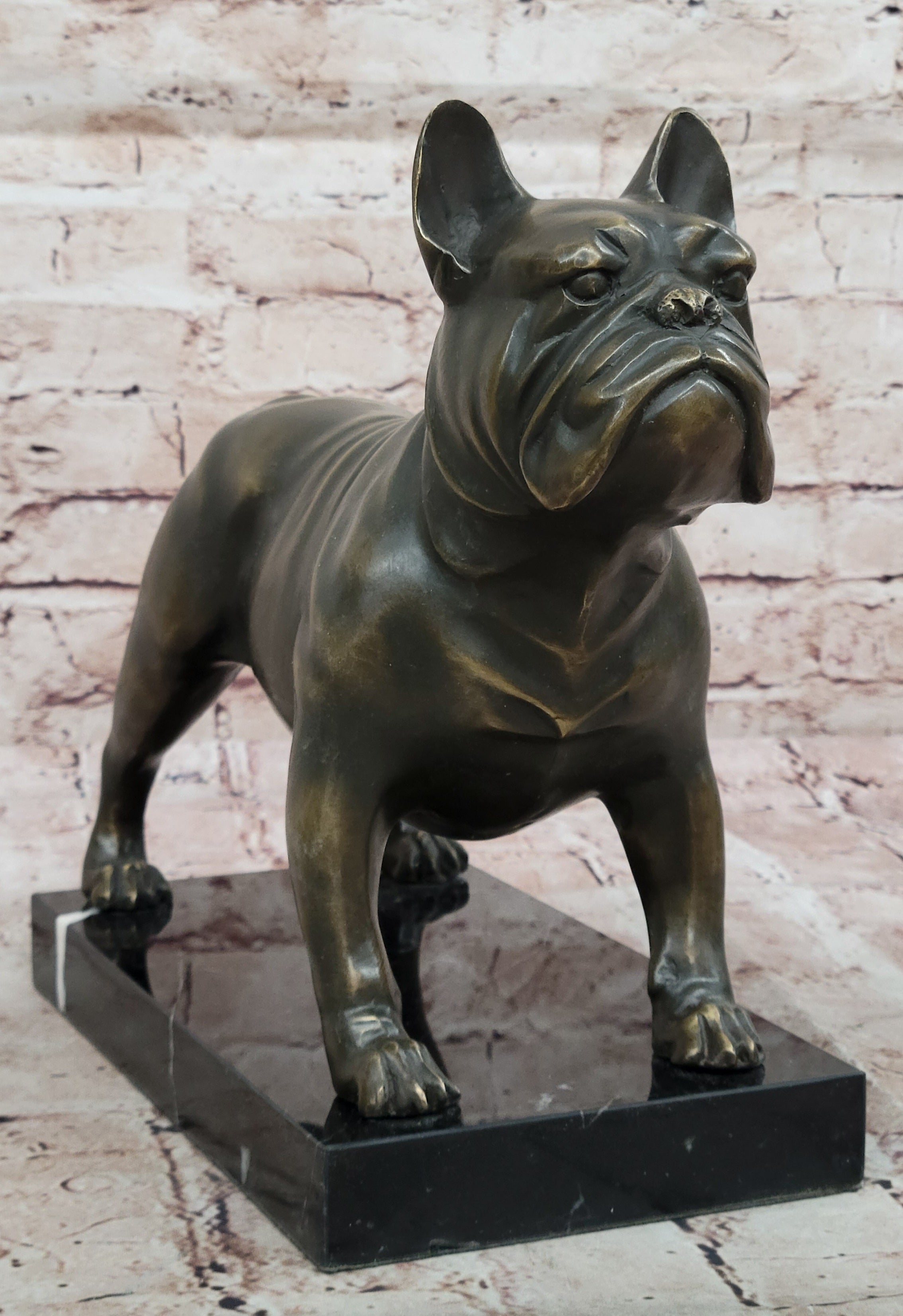 Bronze Bulldog Sculpture on Marble Base