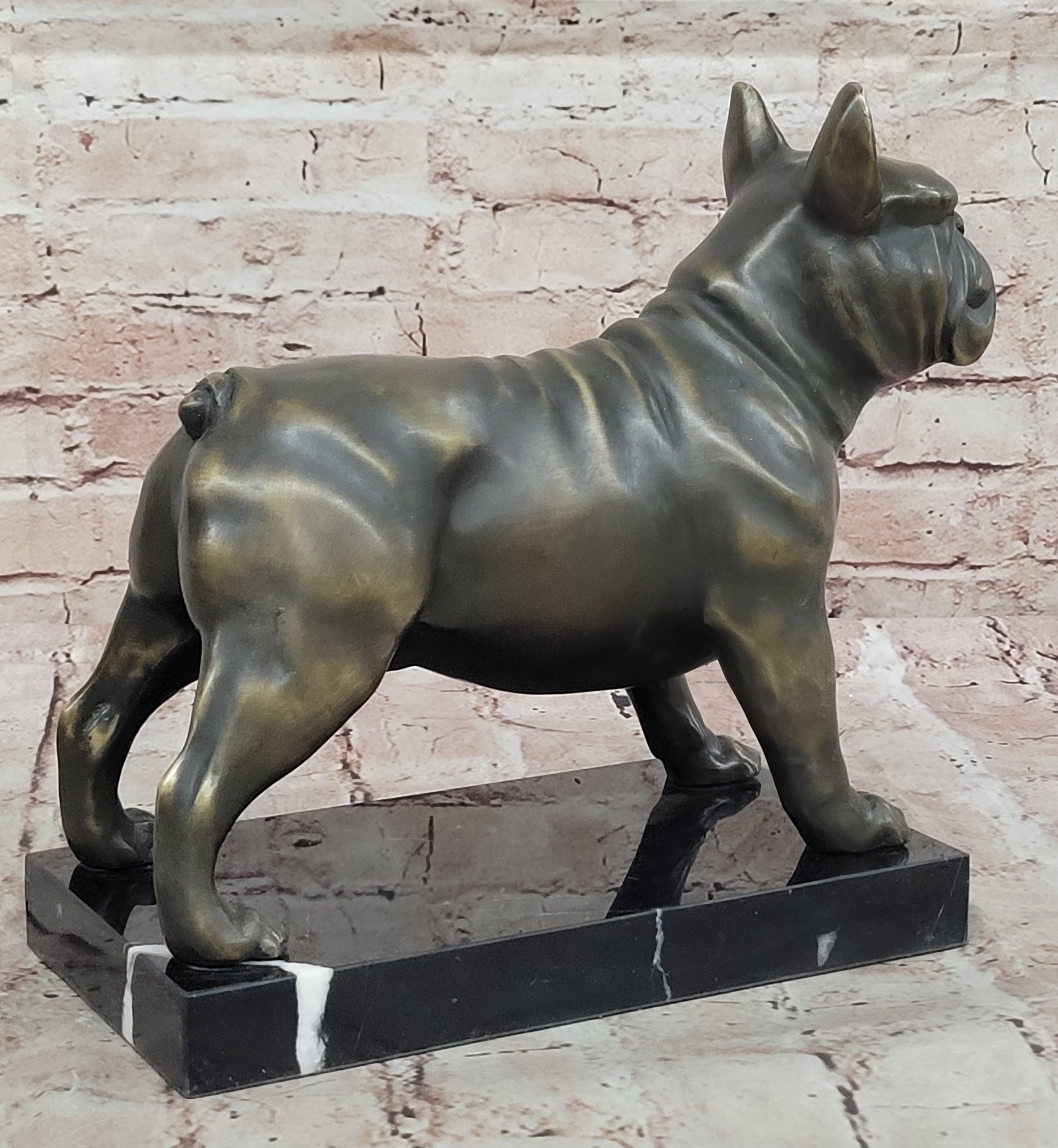 Bronze Bulldog Sculpture on Marble Base