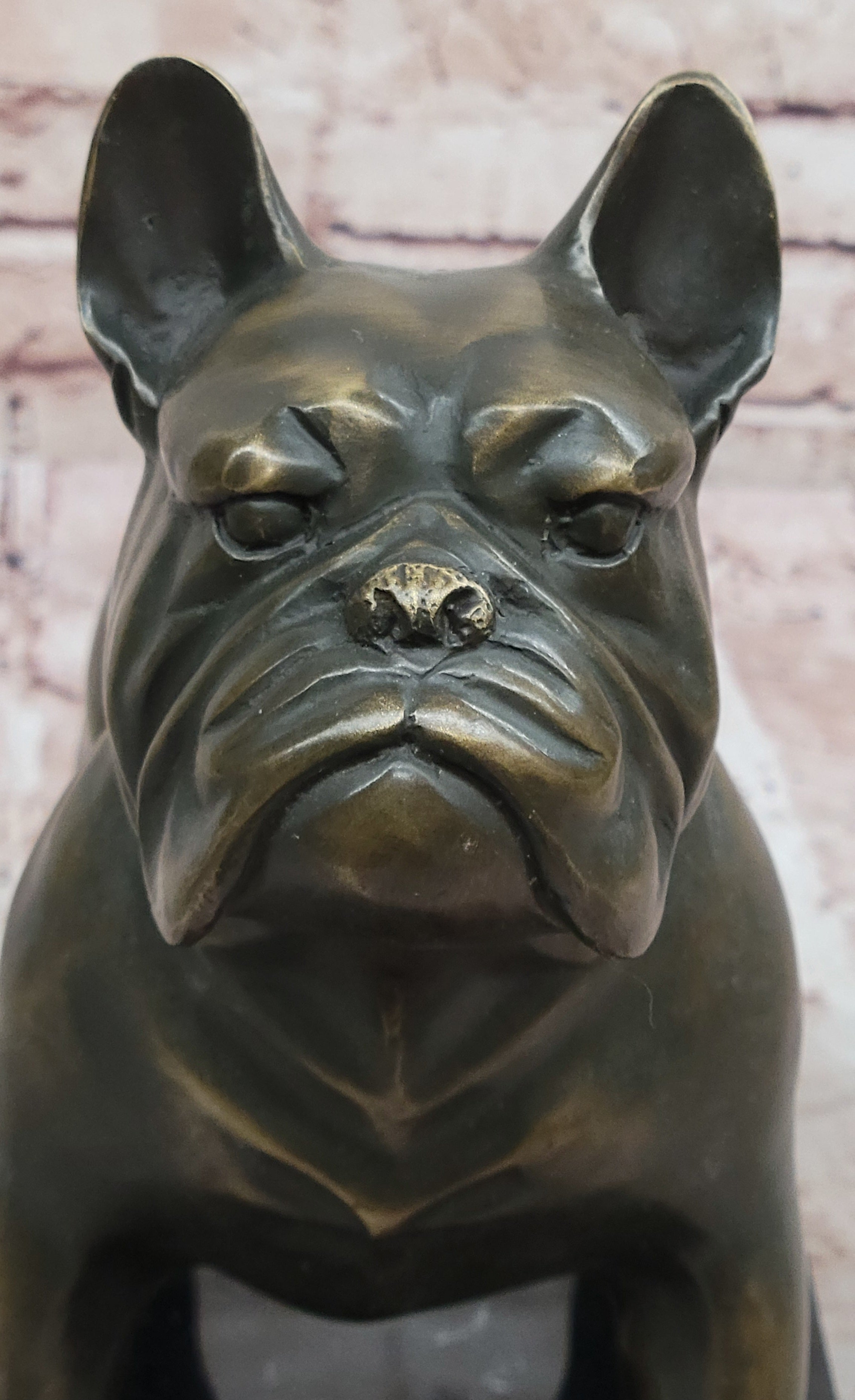 Bronze Bulldog Sculpture on Marble Base