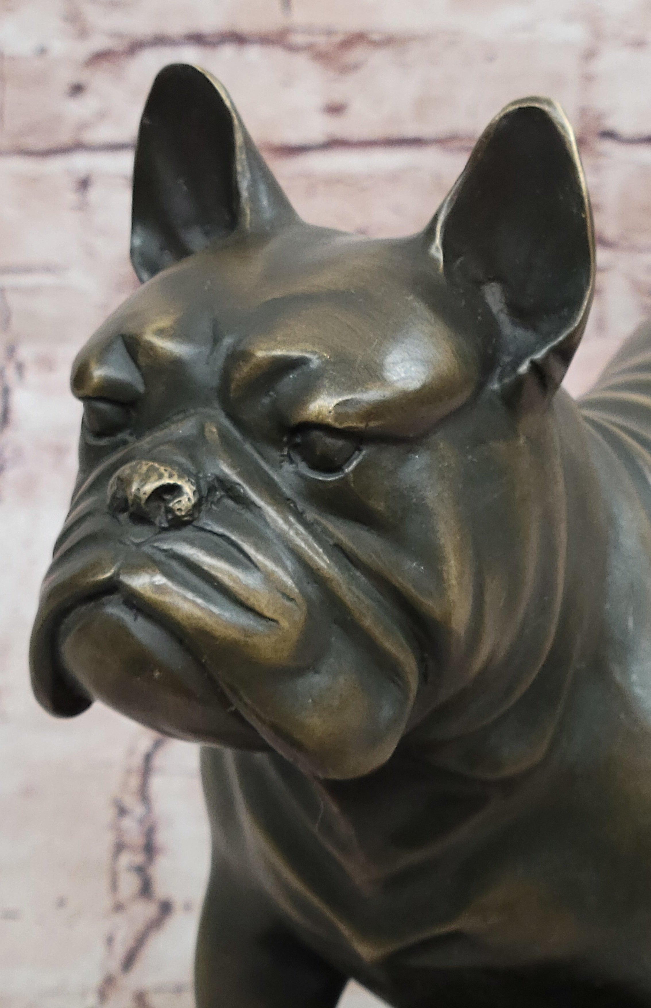 Bronze Bulldog Sculpture on Marble Base