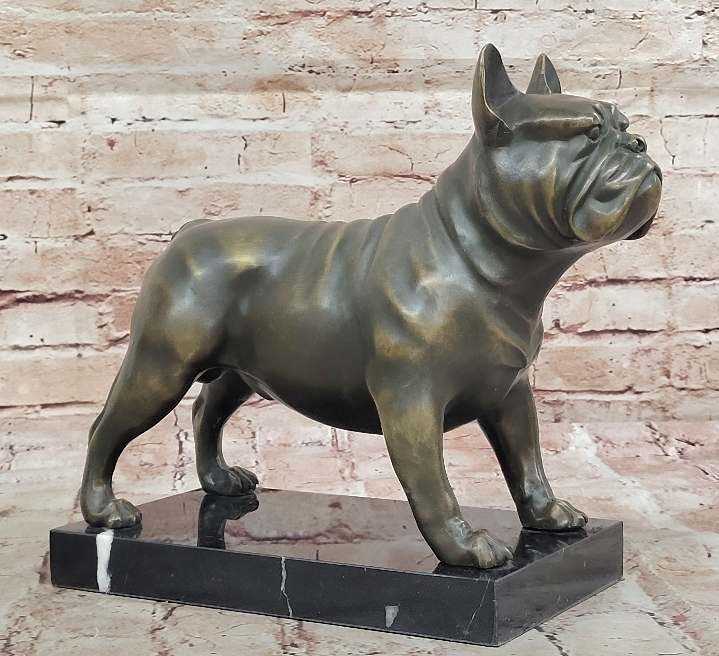 Bronze Bulldog Sculpture on Marble Base