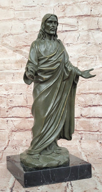 Jesus (Son of God) with Open Arms Genuine Bronze Sculpture Signed Valli