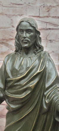 Jesus (Son of God) with Open Arms Genuine Bronze Sculpture Signed Valli
