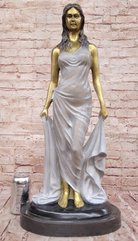 Golden Patina Woman in Draped Gown – Bronze Sculpture