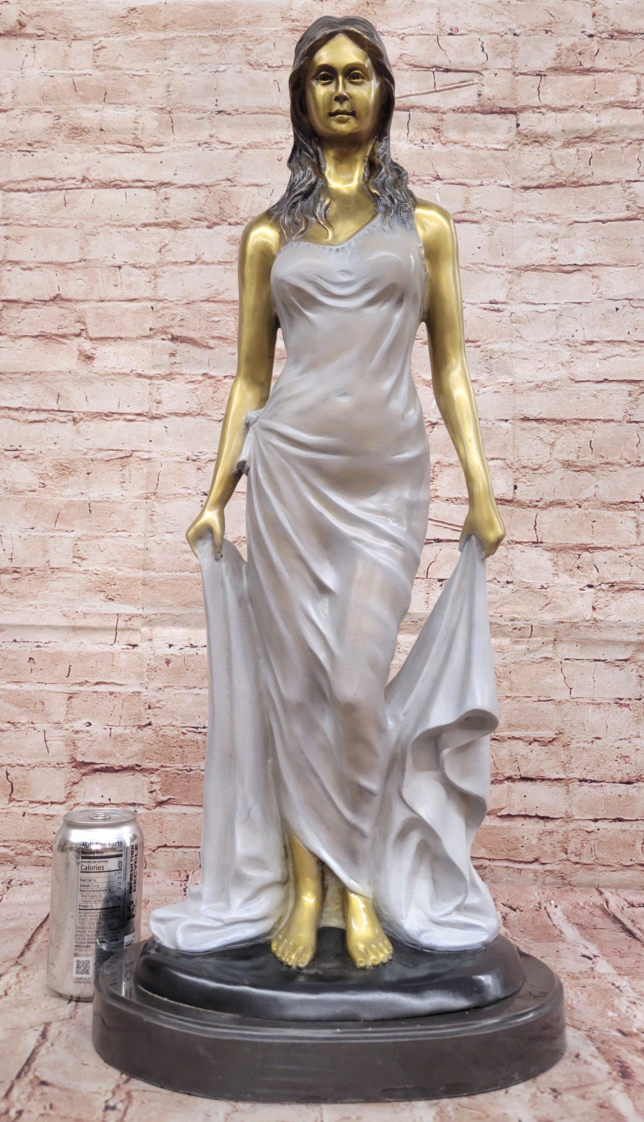 Golden Patina Woman in Draped Gown – Bronze Sculpture