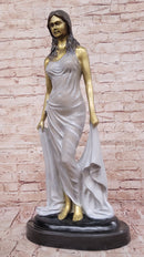 Golden Patina Woman in Draped Gown – Bronze Sculpture