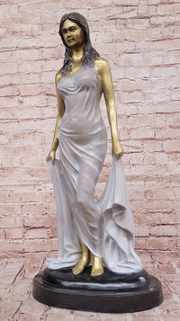Golden Patina Woman in Draped Gown – Bronze Sculpture