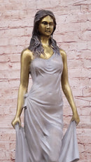 Golden Patina Woman in Draped Gown – Bronze Sculpture