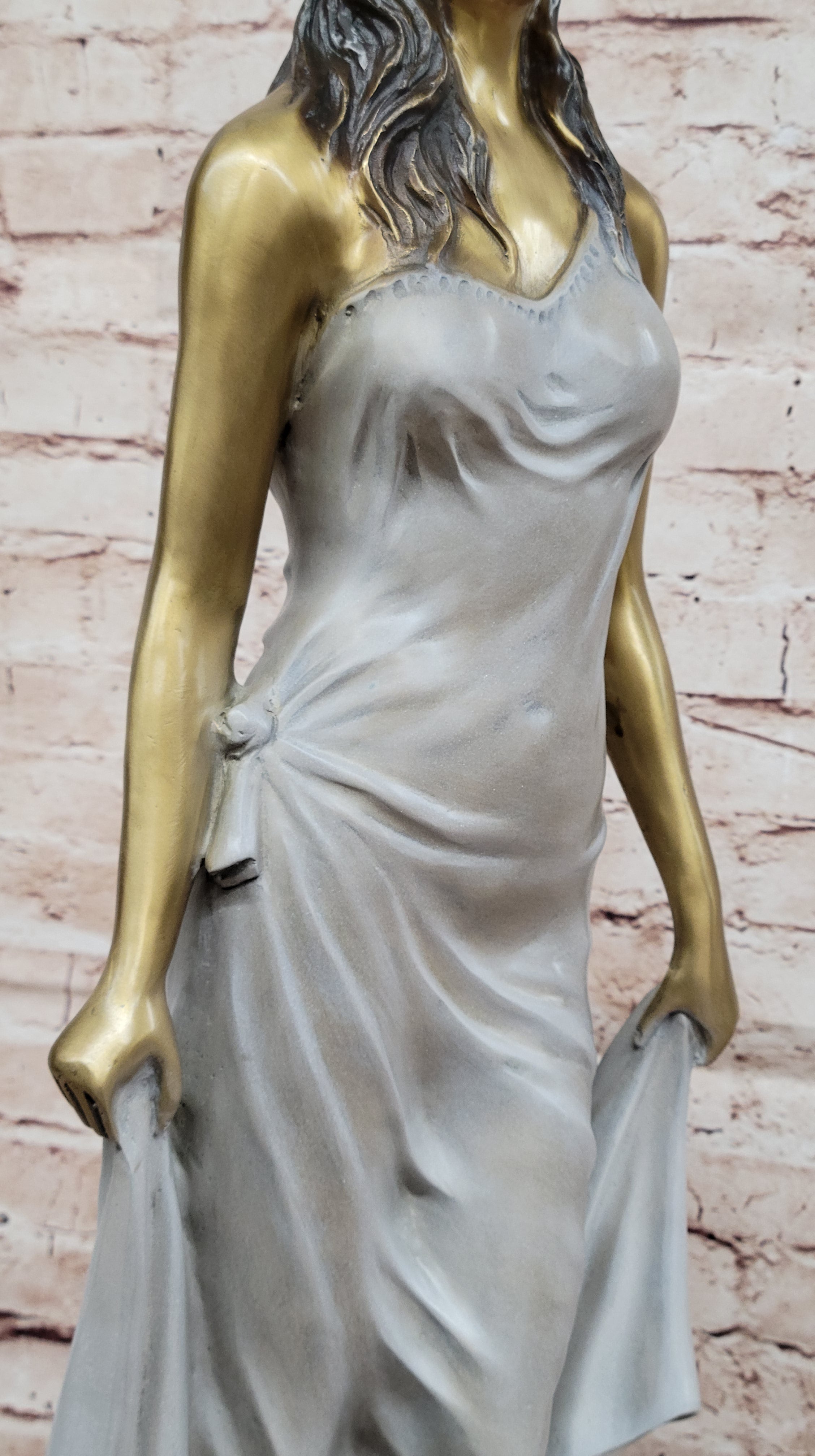 Golden Patina Woman in Draped Gown – Bronze Sculpture