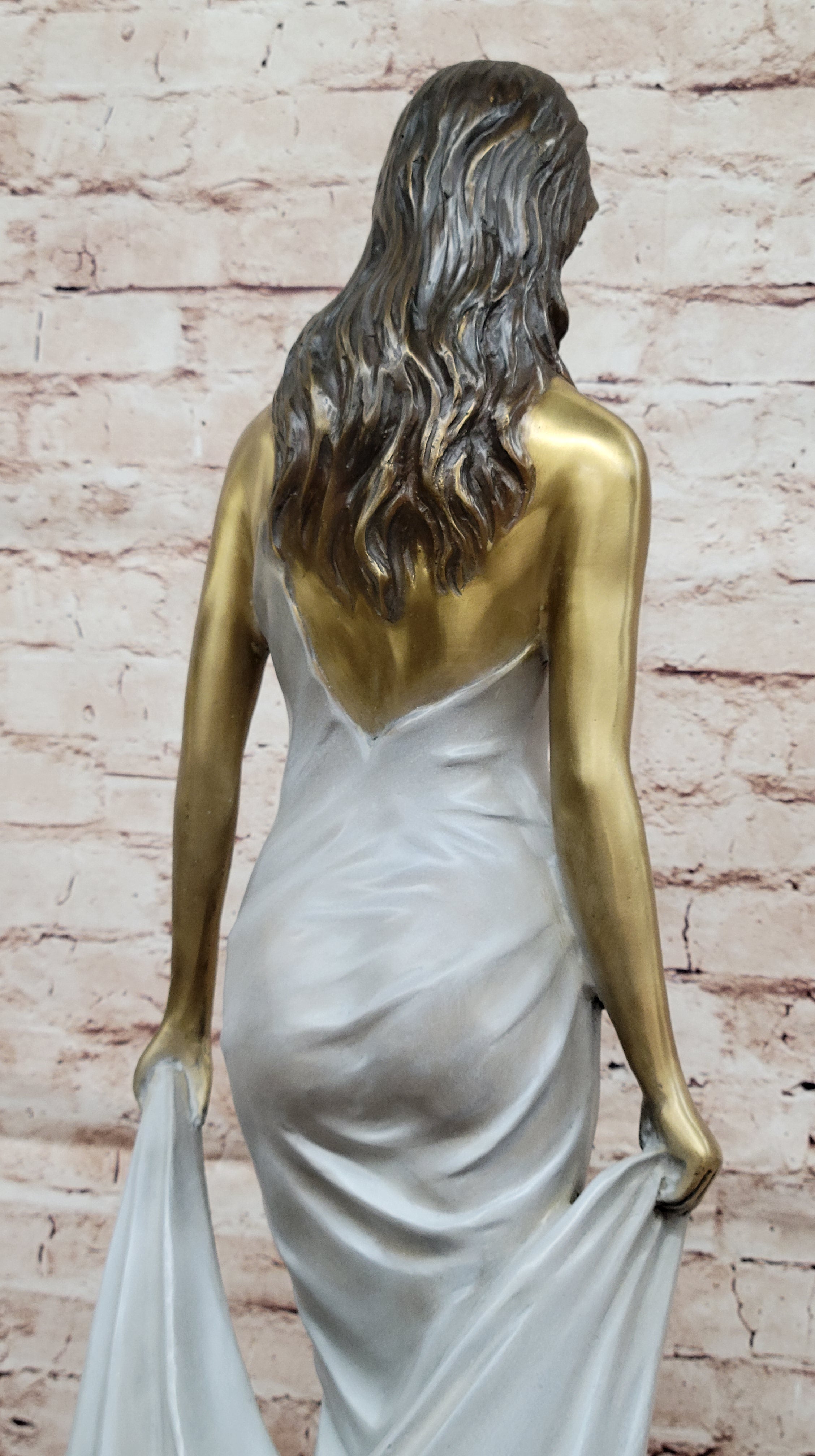 Golden Patina Woman in Draped Gown – Bronze Sculpture