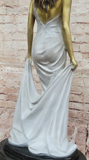 Golden Patina Woman in Draped Gown – Bronze Sculpture