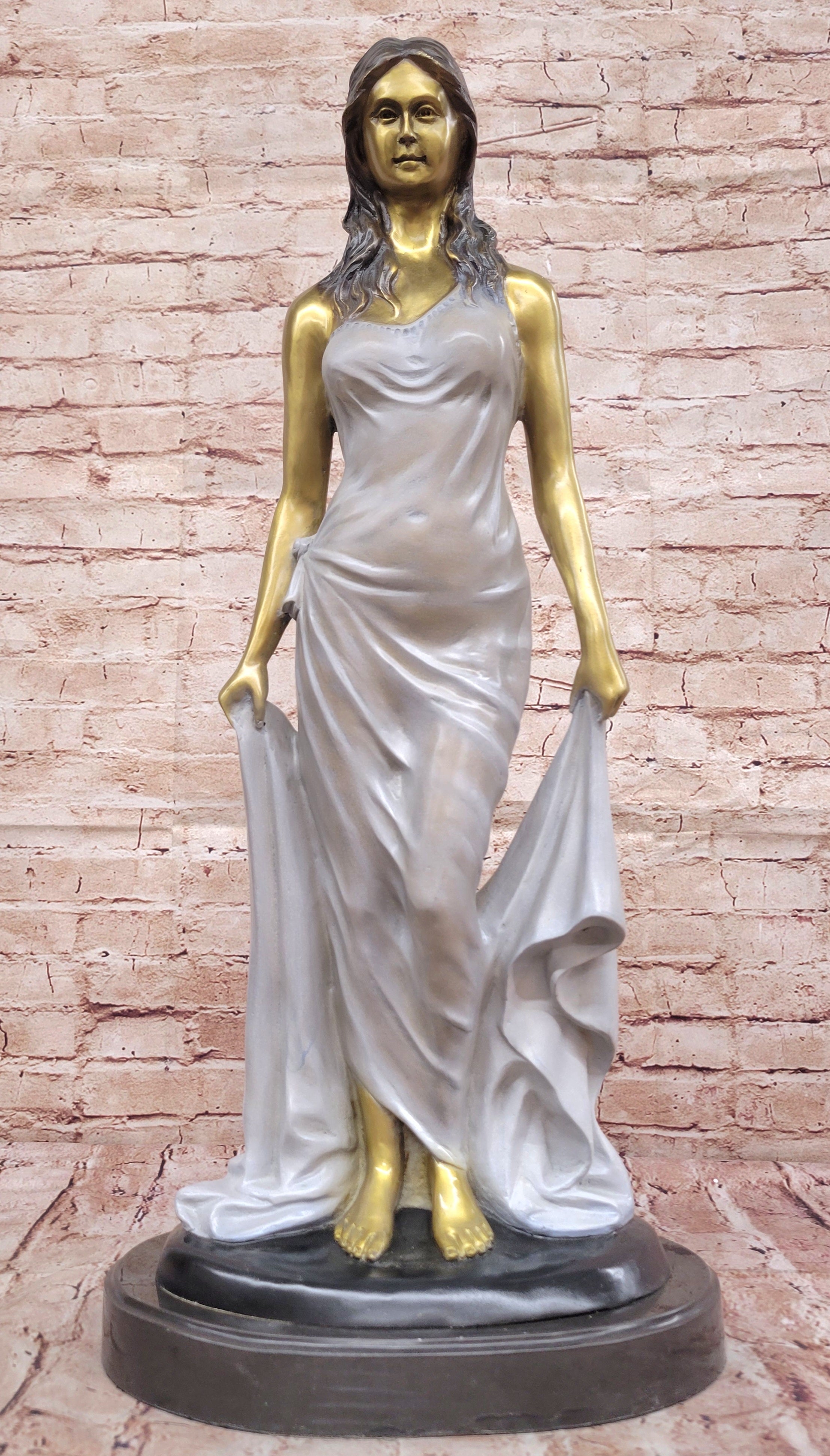Golden Patina Woman in Draped Gown – Bronze Sculpture