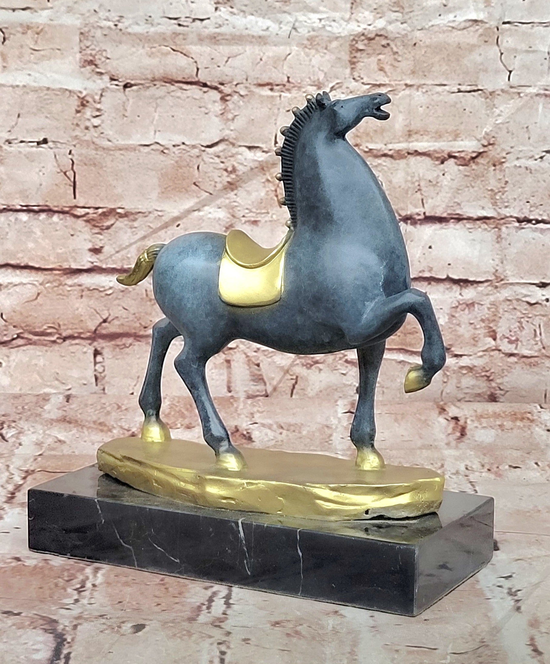 Bronze Horse Sculpture Abstract Modern Art Hand Made Figurine by Zhang