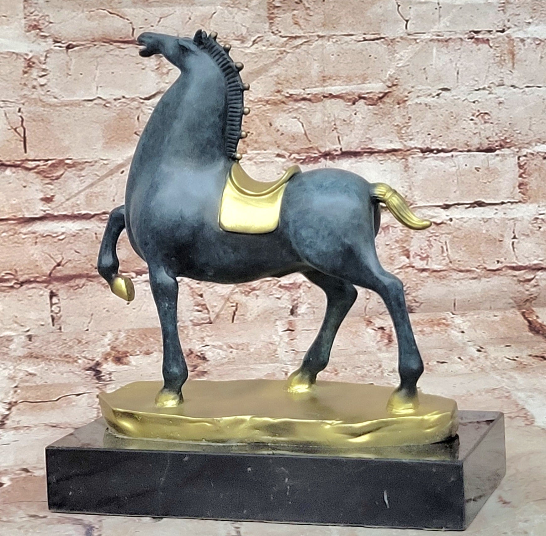 Bronze Horse Sculpture Abstract Modern Art Hand Made Figurine by Zhang