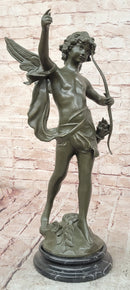 God of love Cupid Angel  with Bow and Arrow Statue Signed Moreau Bronze Sculpture