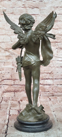 God of love Cupid Angel  with Bow and Arrow Statue Signed Moreau Bronze Sculpture