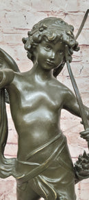 God of love Cupid Angel  with Bow and Arrow Statue Signed Moreau Bronze Sculpture