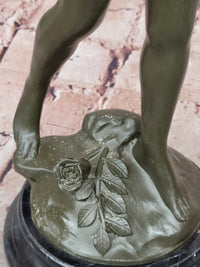 God of love Cupid Angel  with Bow and Arrow Statue Signed Moreau Bronze Sculpture
