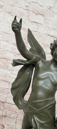 God of love Cupid Angel  with Bow and Arrow Statue Signed Moreau Bronze Sculpture