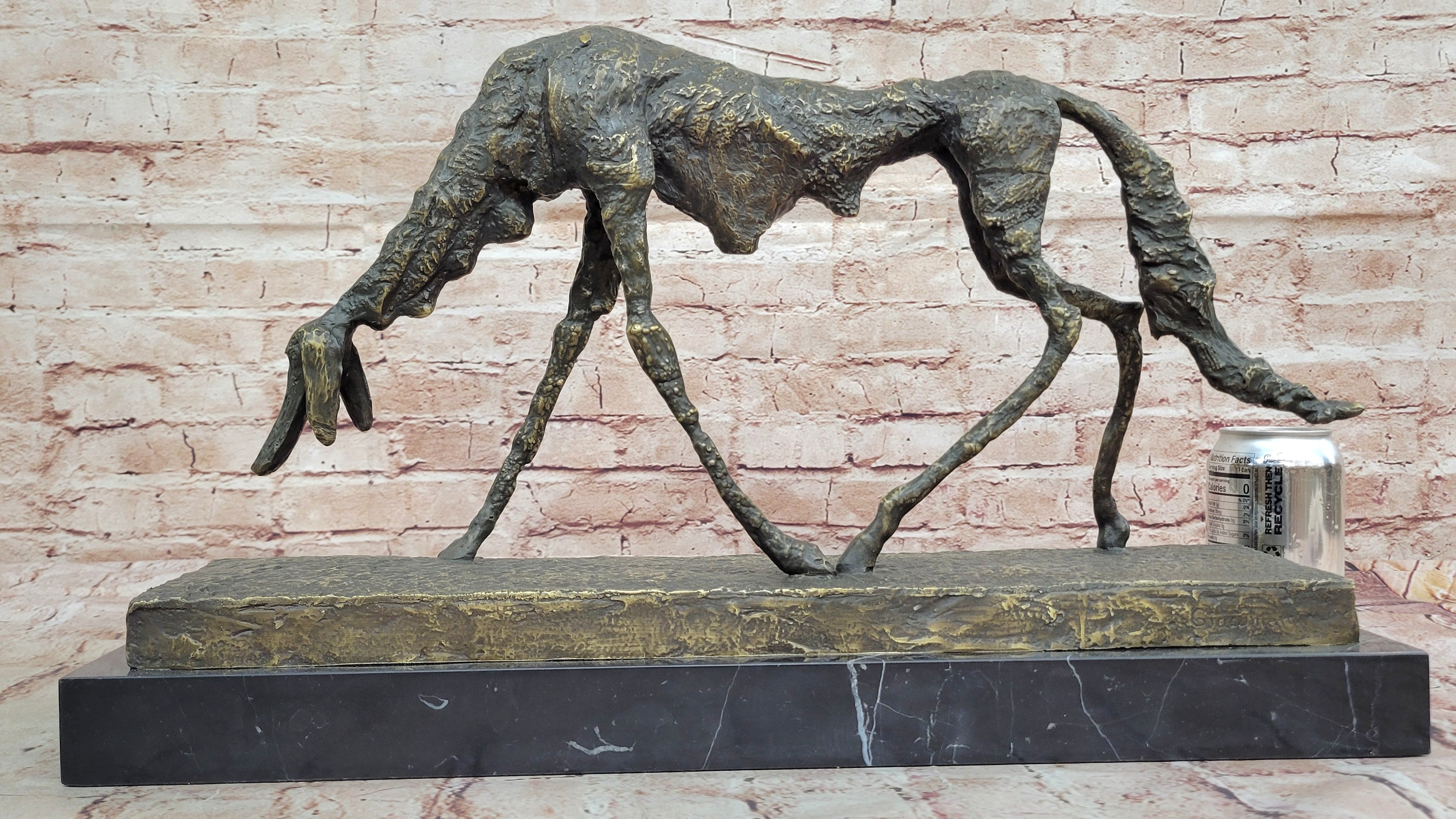 Abstract Surrealist Bronze Dog on Marble Base
