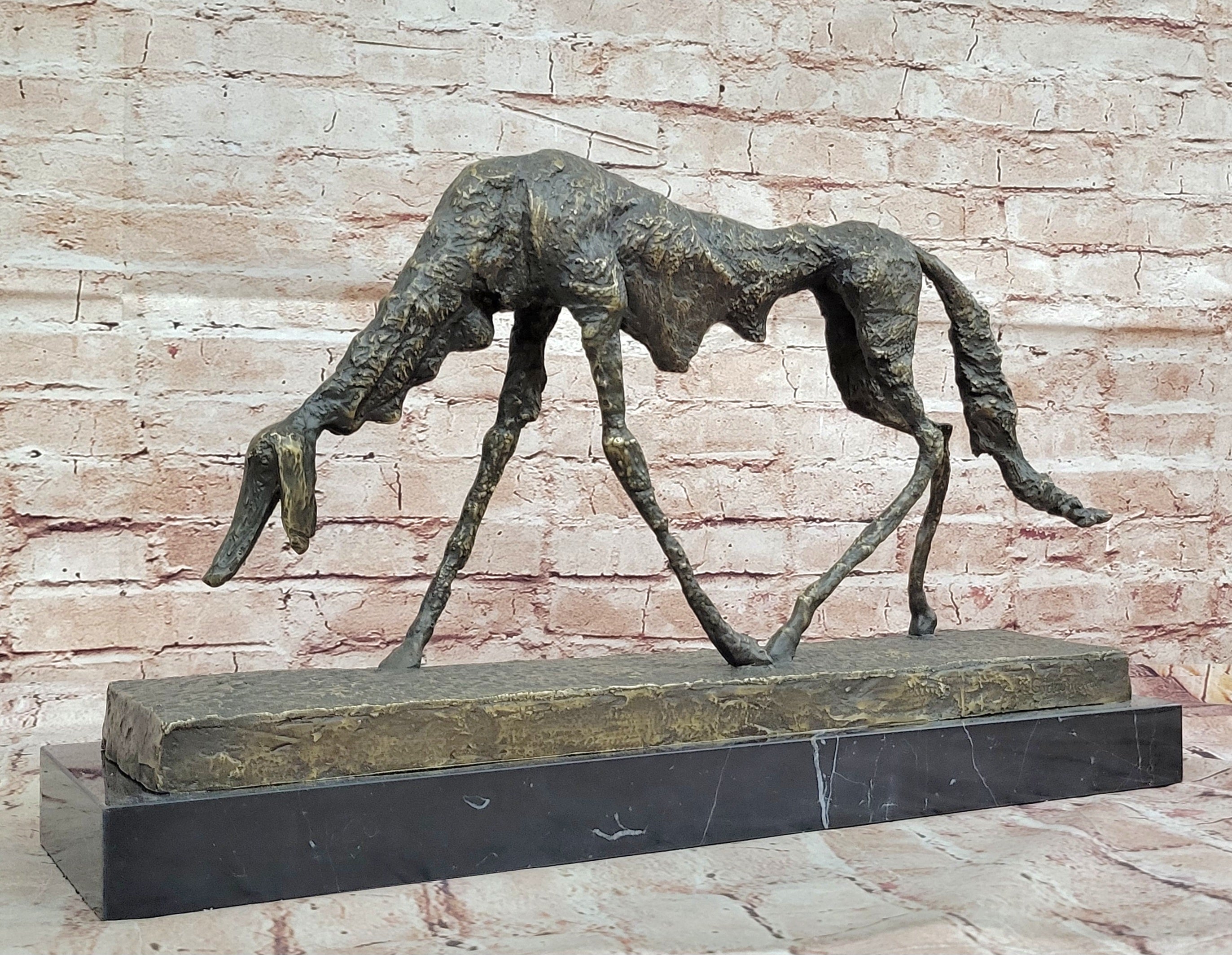 Abstract Surrealist Bronze Dog on Marble Base