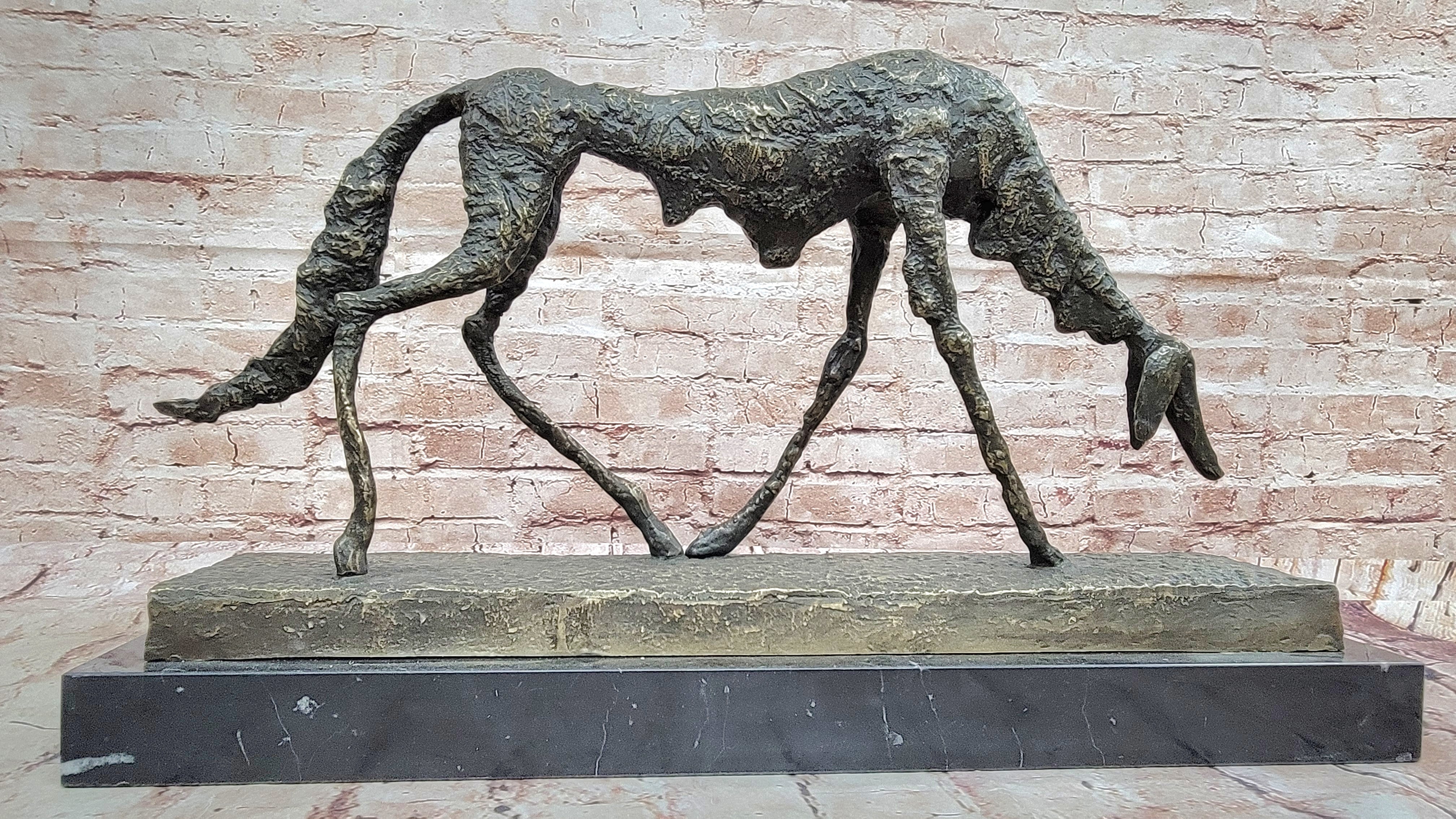 Abstract Surrealist Bronze Dog on Marble Base