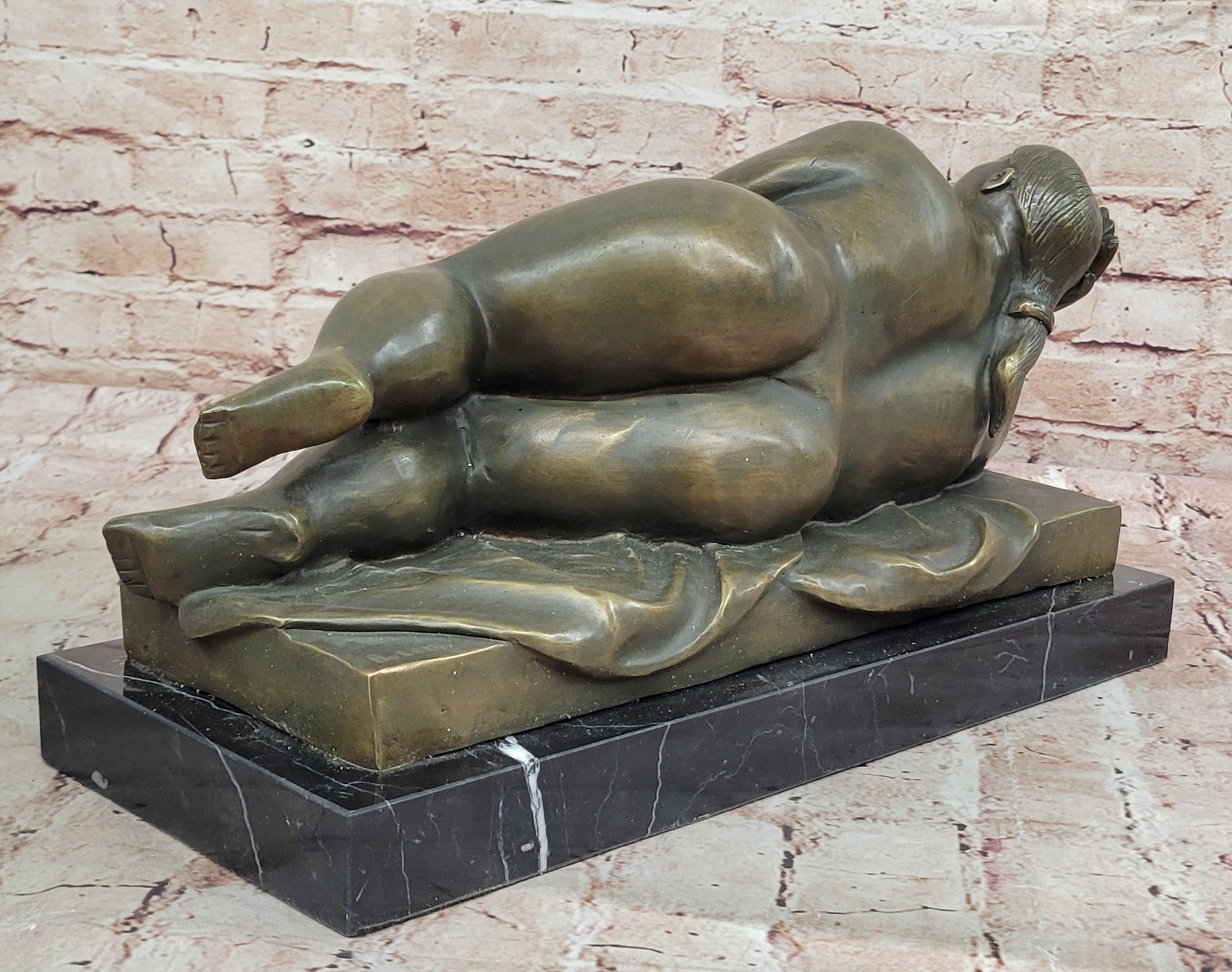 Reclining Nude Woman Bronze Sculpture – Botero Style Art