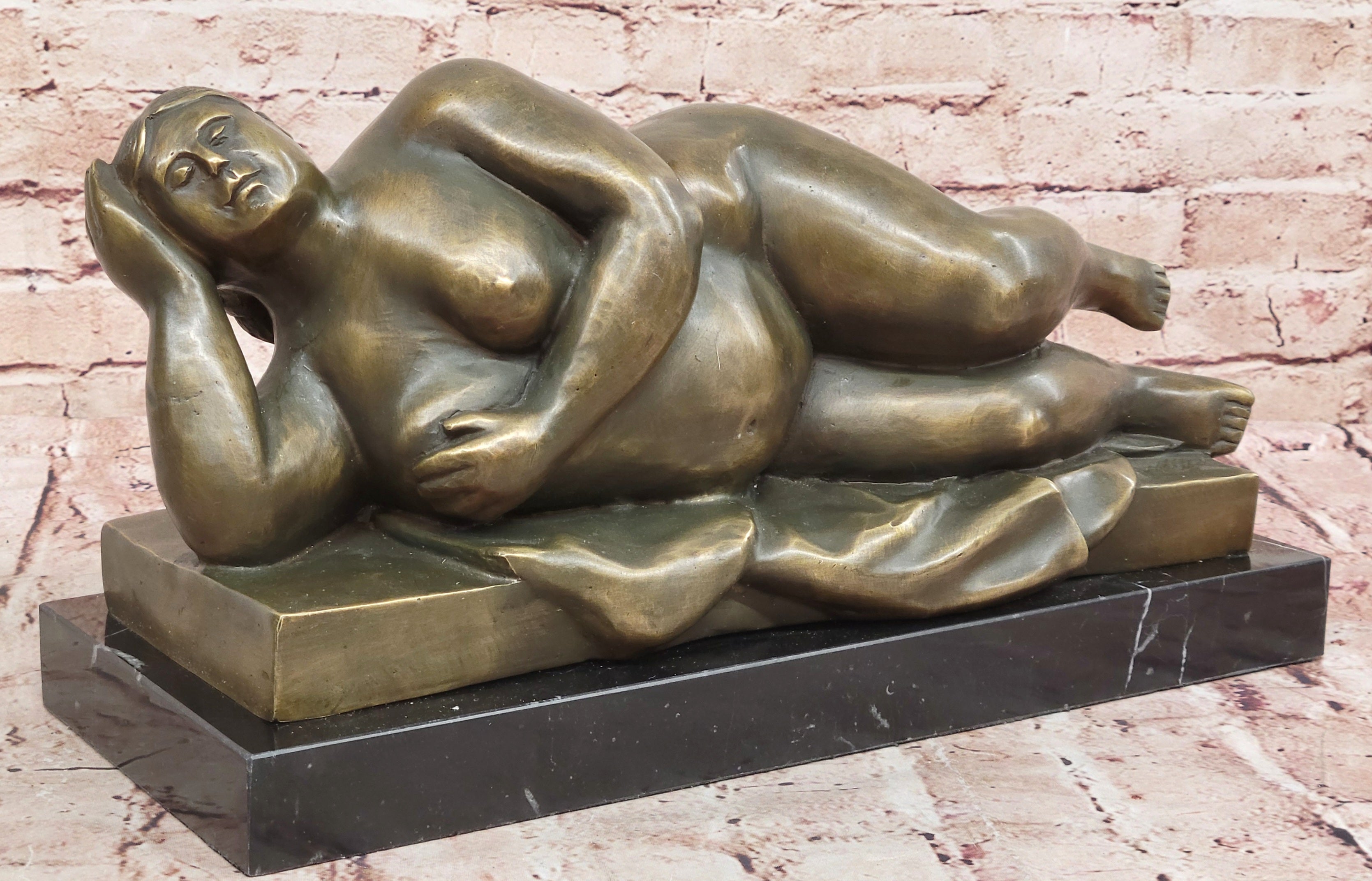 Reclining Nude Woman Bronze Sculpture – Botero Style Art