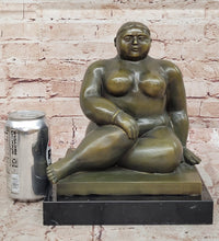 Voluptuous Seated Nude Bronze Sculpture – Botero Style Art