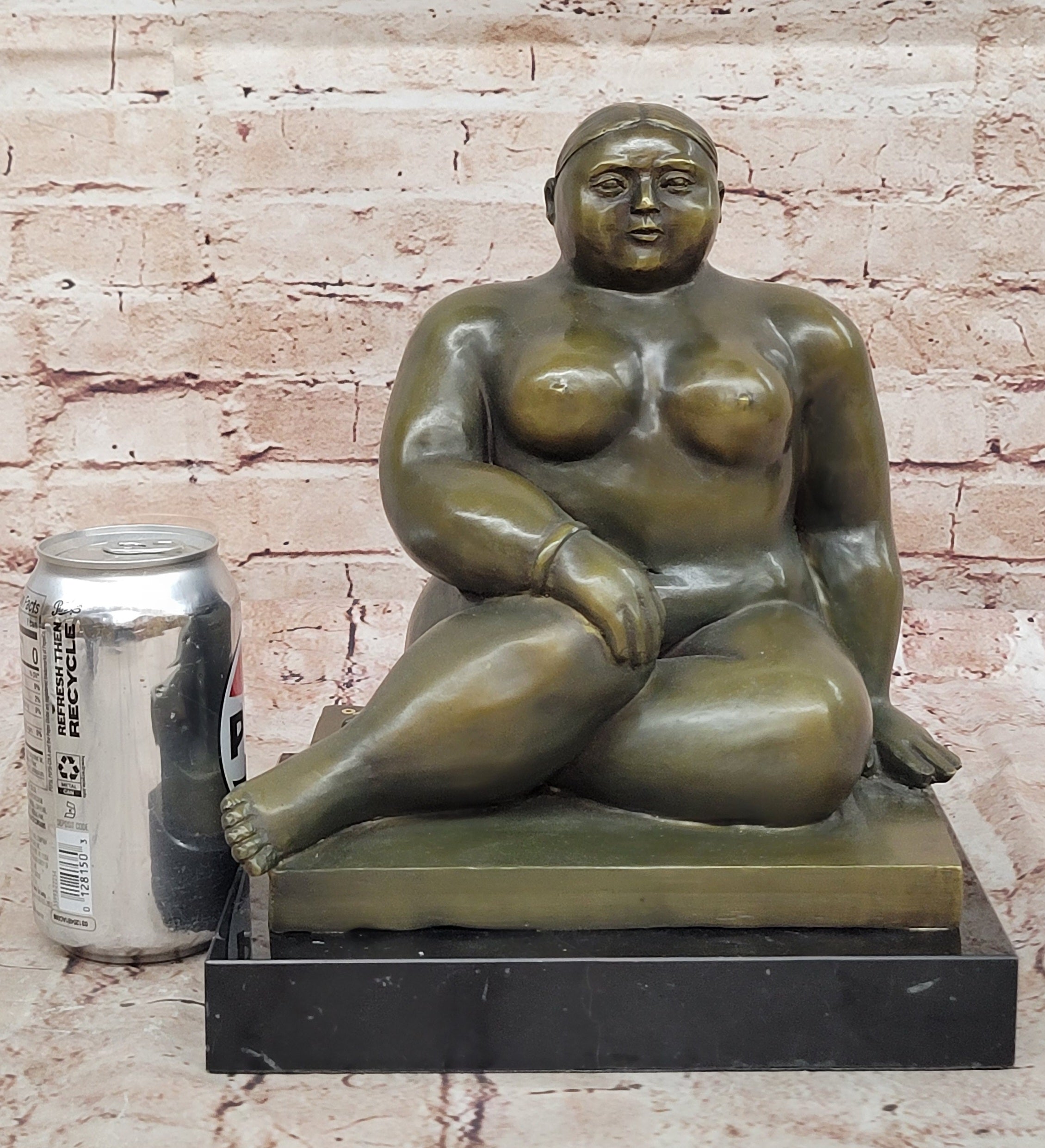 Voluptuous Seated Nude Bronze Sculpture – Botero Style Art