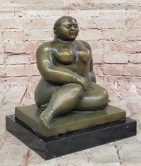 Voluptuous Seated Nude Bronze Sculpture – Botero Style Art