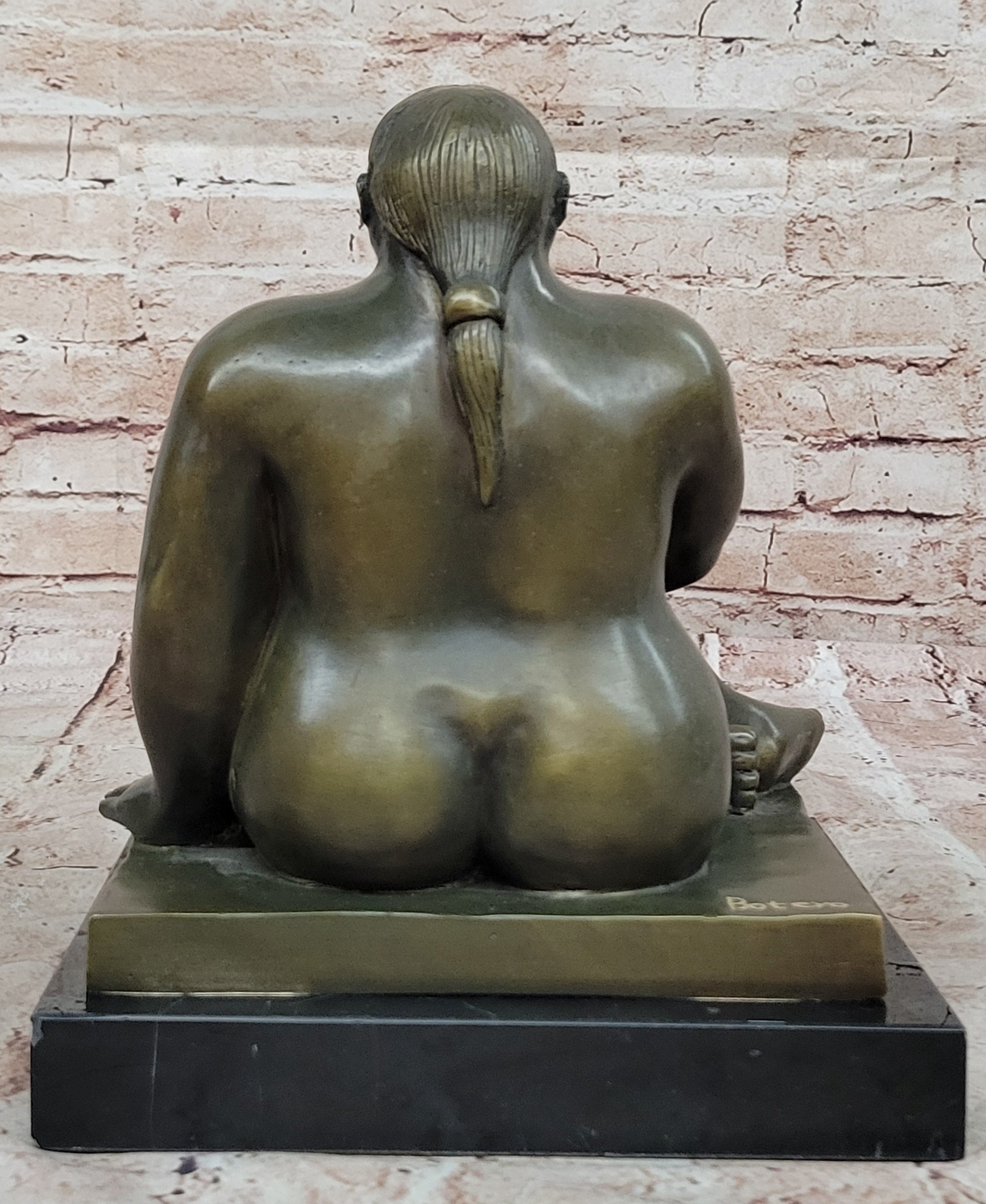 Voluptuous Seated Nude Bronze Sculpture – Botero Style Art