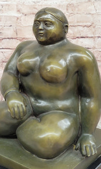 Voluptuous Seated Nude Bronze Sculpture – Botero Style Art