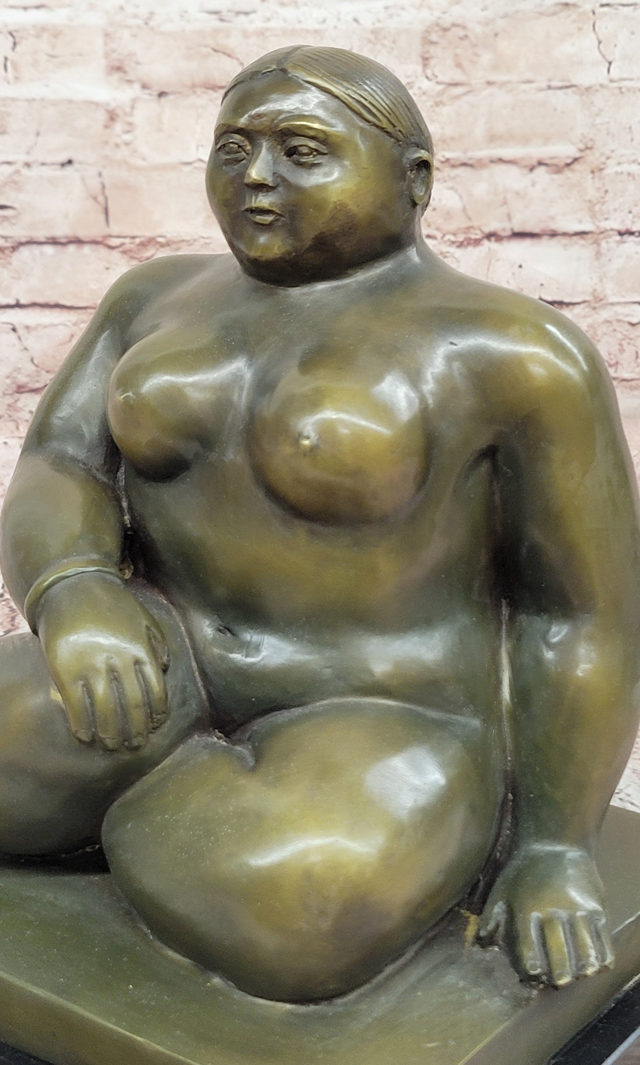 Voluptuous Seated Nude Bronze Sculpture – Botero Style Art