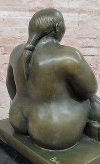 Voluptuous Seated Nude Bronze Sculpture – Botero Style Art