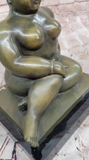Voluptuous Seated Nude Bronze Sculpture – Botero Style Art