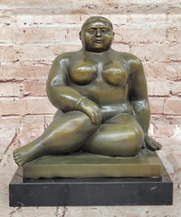 Voluptuous Seated Nude Bronze Sculpture – Botero Style Art