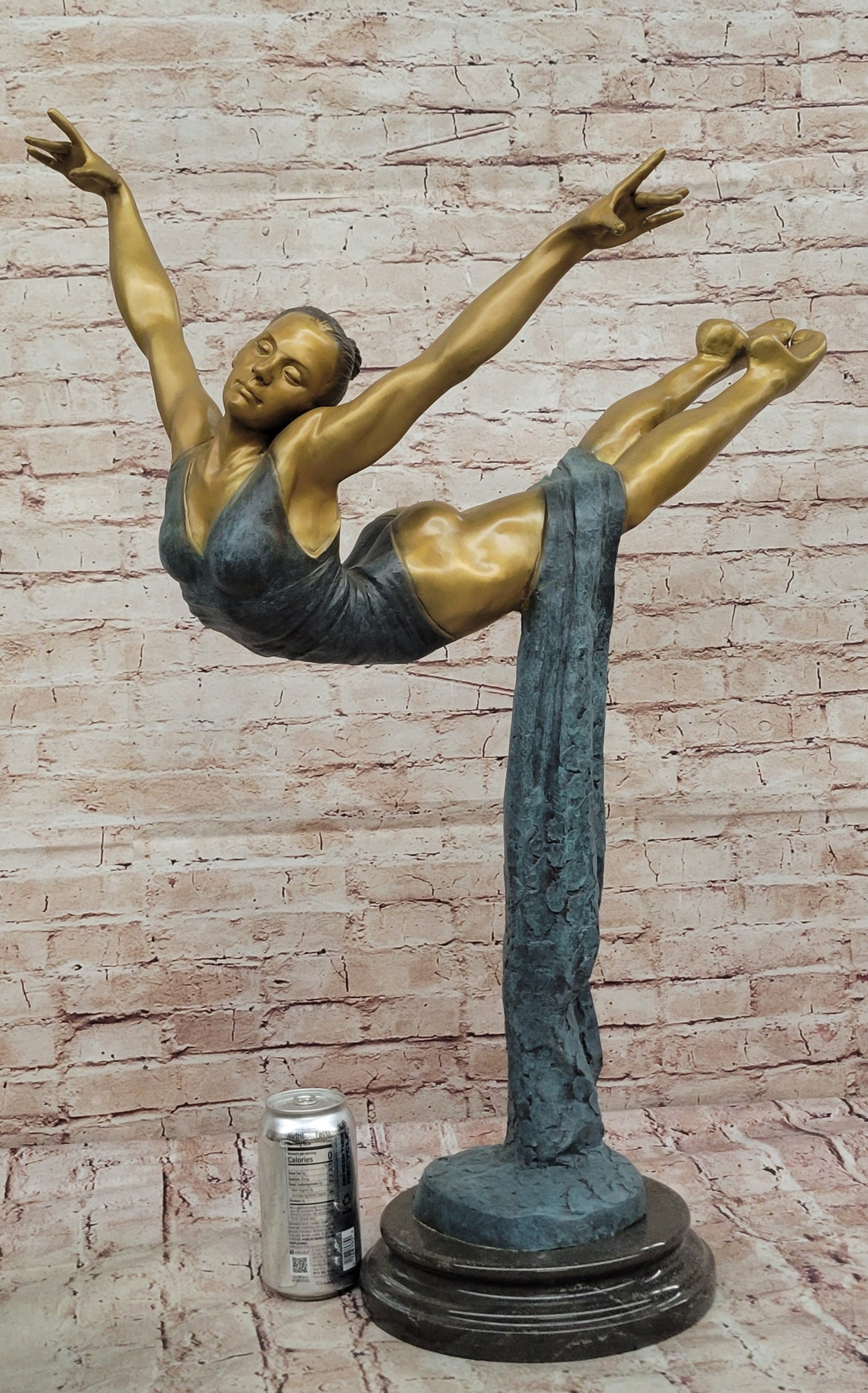 Bronze Ballerina Sculpture - Gold and Blue Patina Dancer
