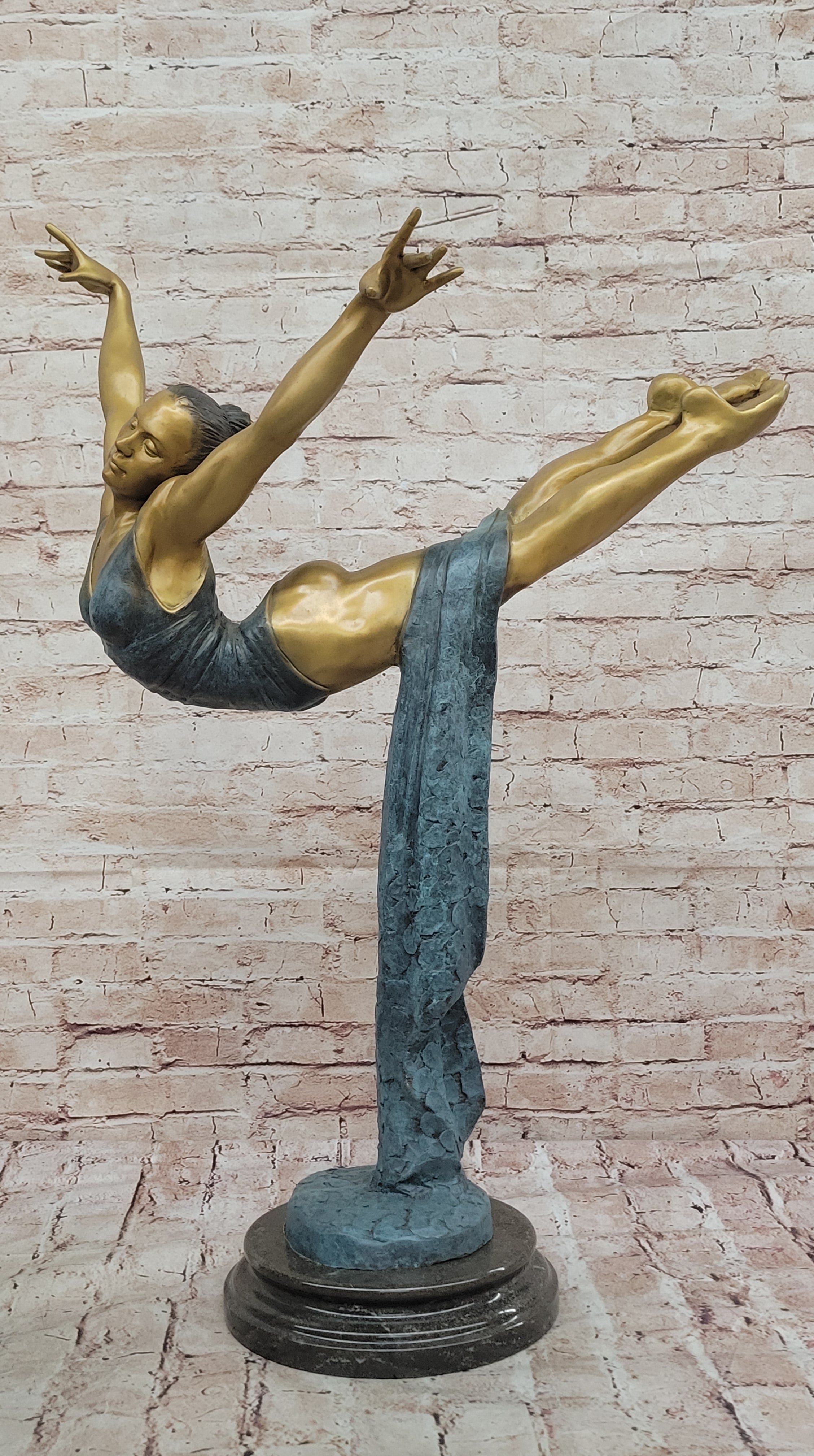 Bronze Ballerina Sculpture - Gold and Blue Patina Dancer