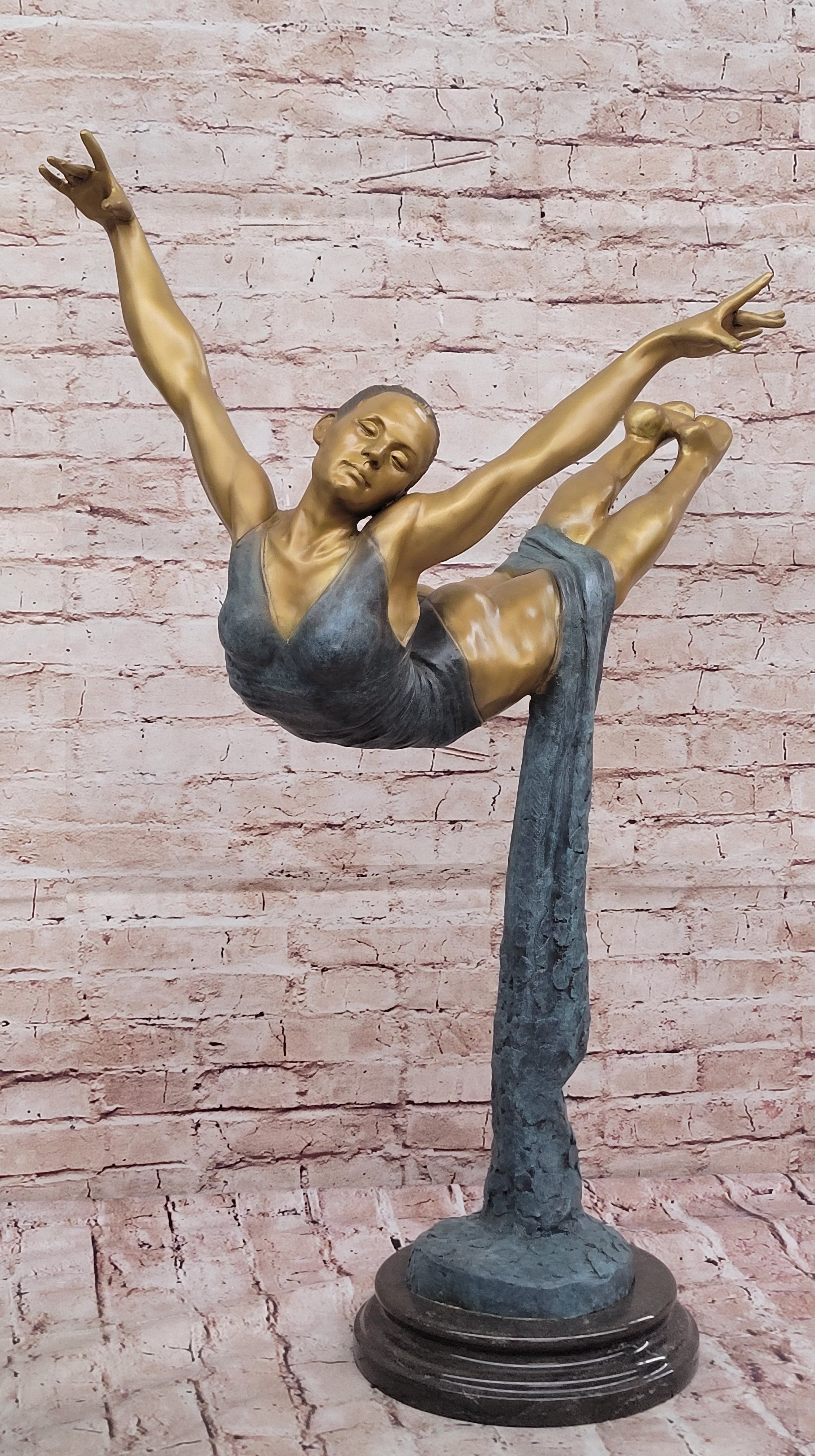 Bronze Ballerina Sculpture - Gold and Blue Patina Dancer